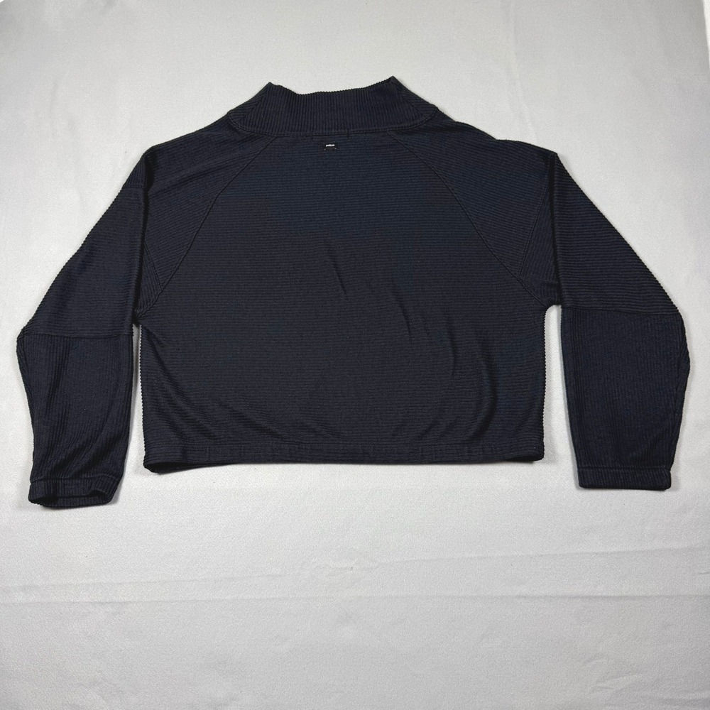 Prana Womens Black Ribbed Mock Neck Cropped Pullover Sweater Large Raglan Sleeve